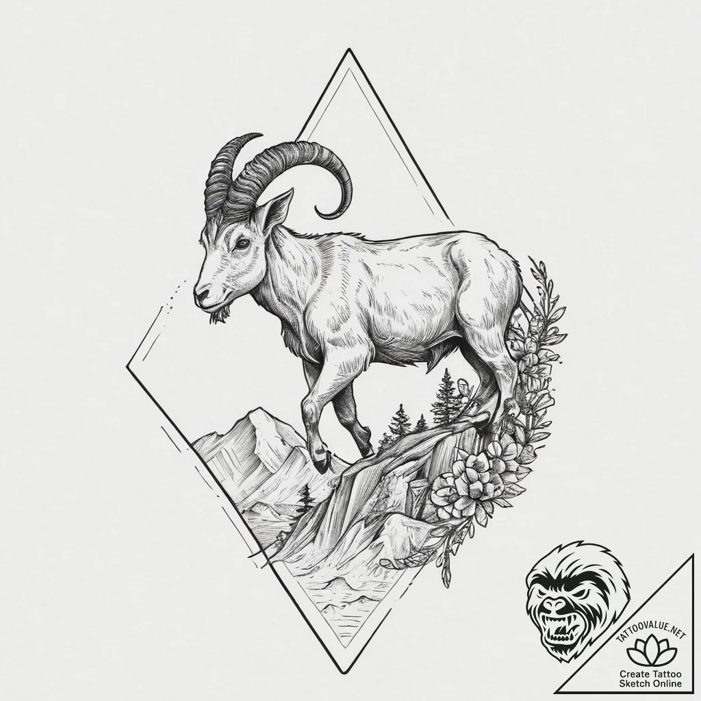Tattoo design a capricorn goat-fish trying to... - tattoo sketch (№1754019450_0, 01.08.2025 03:37) — tattoovalue.net
