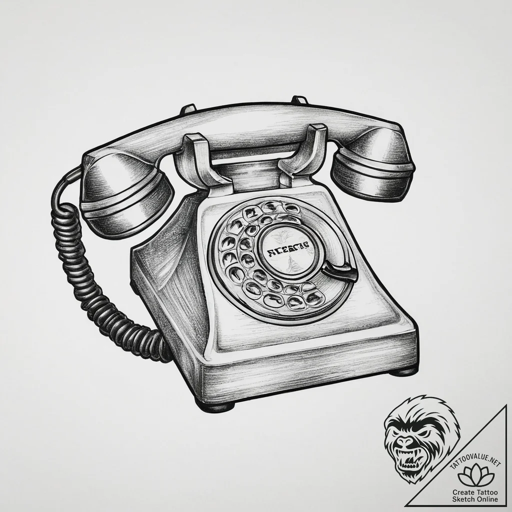 Vintage telephone, tattoo sketch design, blac... - tattoo sketch (№1754019848_0, 01.08.2025 03:44) — tattoovalue.net