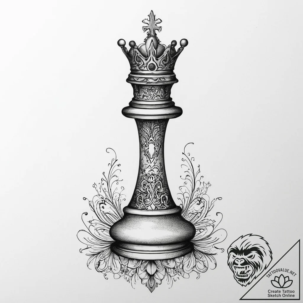 A single chess piece (e.g., the queen), artis... - tattoo sketch (№1754020440_0, 01.08.2025 03:54) — tattoovalue.net