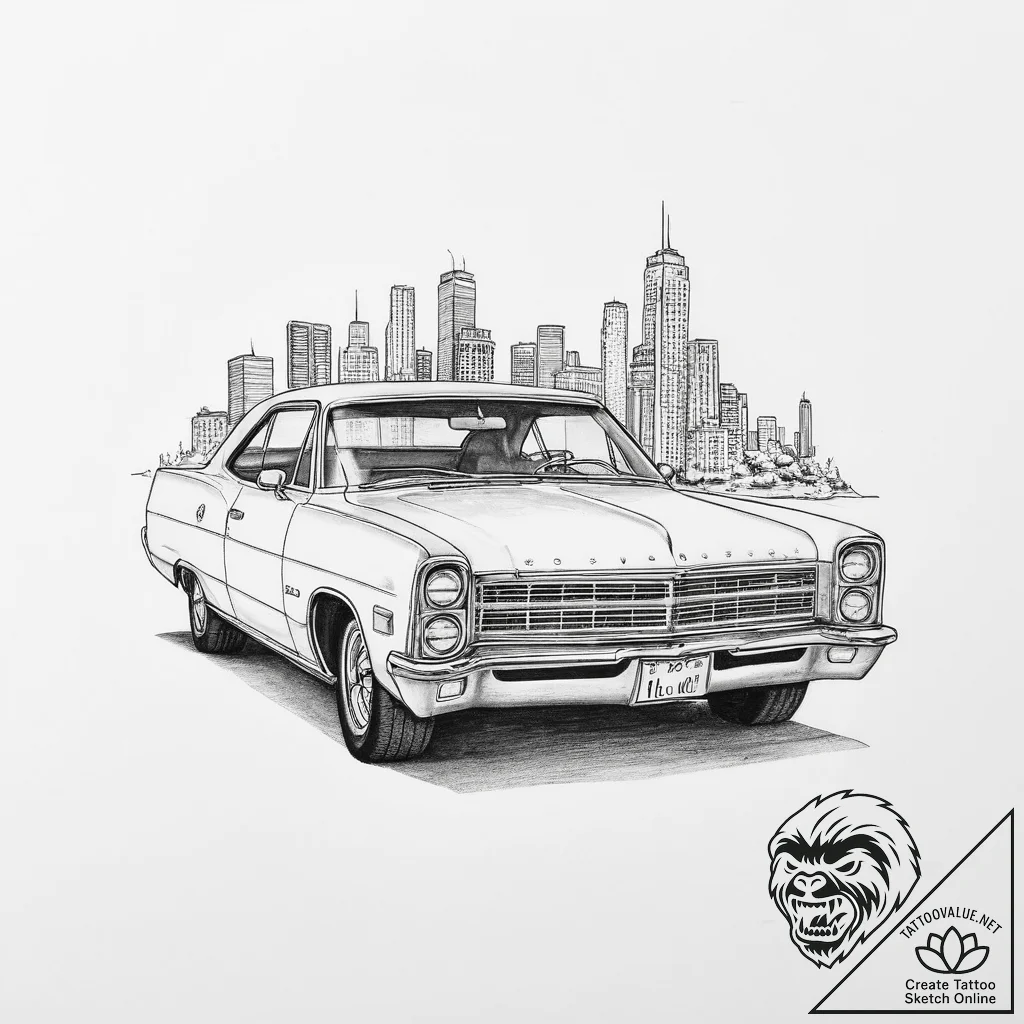 The view from inside a car at a drive-in movi... - tattoo sketch (№1754021431_0, 01.08.2025 04:10) — tattoovalue.net