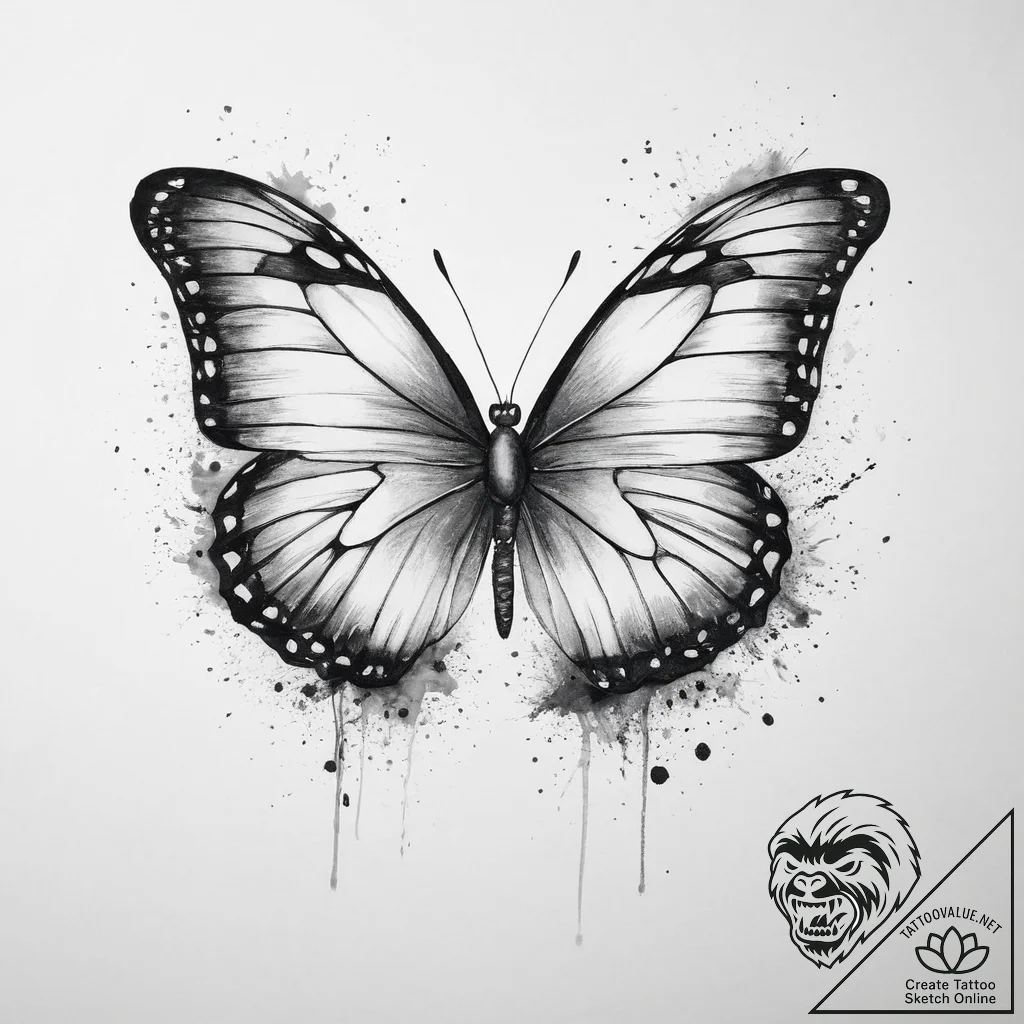Tattoo design a single butterfly with two bod... - tattoo sketch (№1754021629_0, 01.08.2025 04:13) — tattoovalue.net