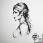 Tattoo sketch a warrior woman’s silhouette, e… – tattoo sketch (№1754023015_0, 01.08.2025 04:36) — tattoovalue.net