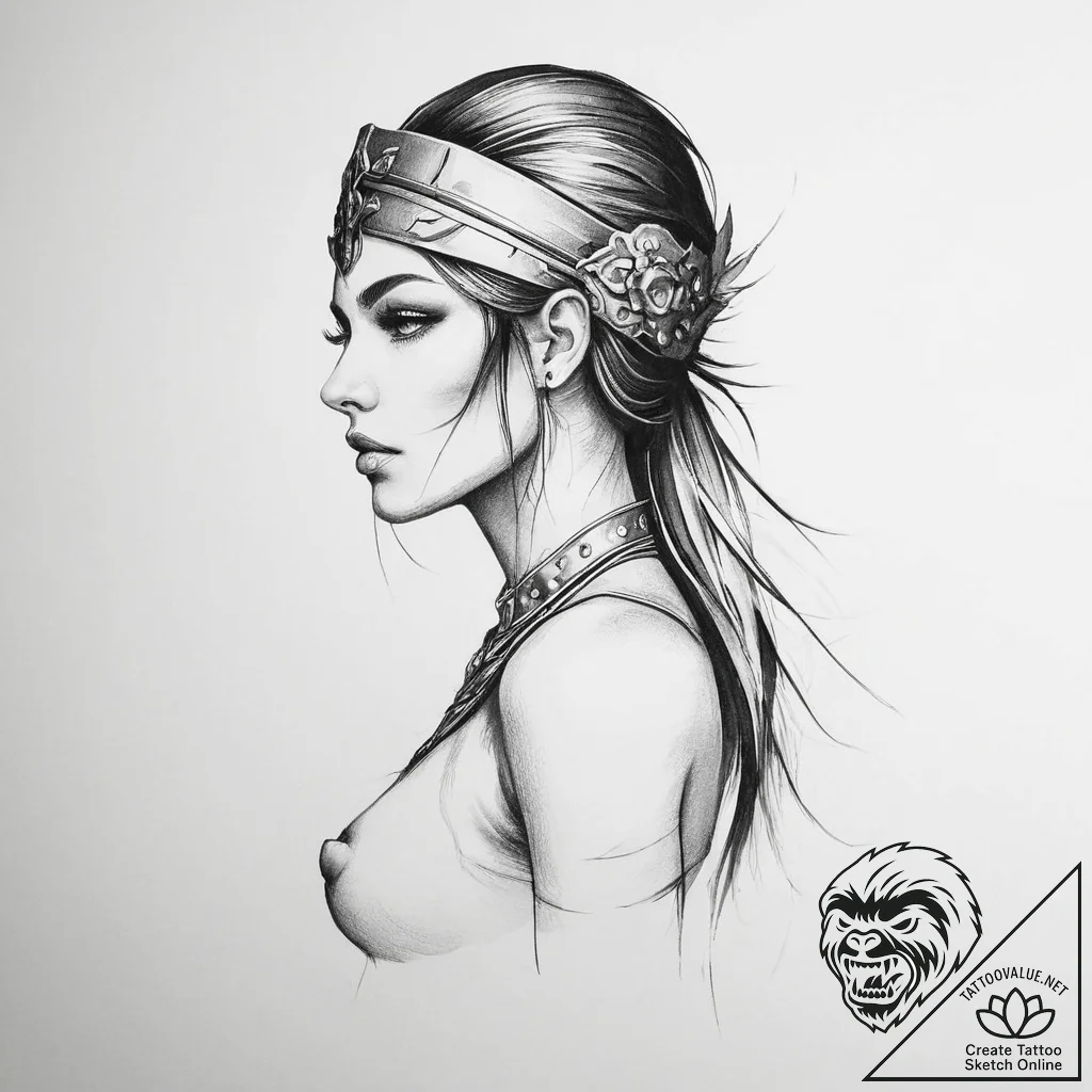Tattoo sketch a warrior woman's silhouette, e... - tattoo sketch (№1754023015_0, 01.08.2025 04:36) — tattoovalue.net