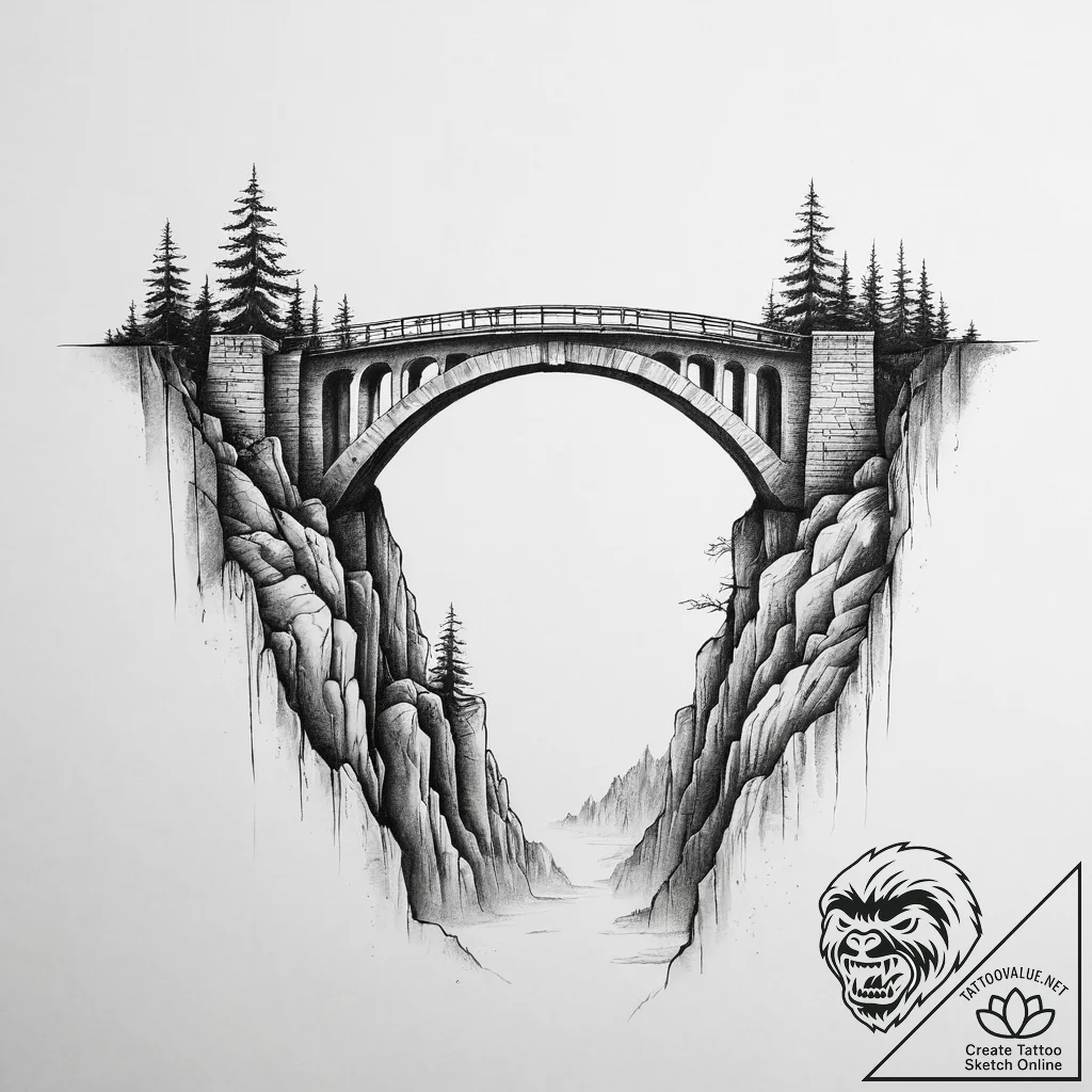 Tattoo sketch a bridge leading over a chasm,... - tattoo sketch (№1754024012_0, 01.08.2025 04:53) — tattoovalue.net