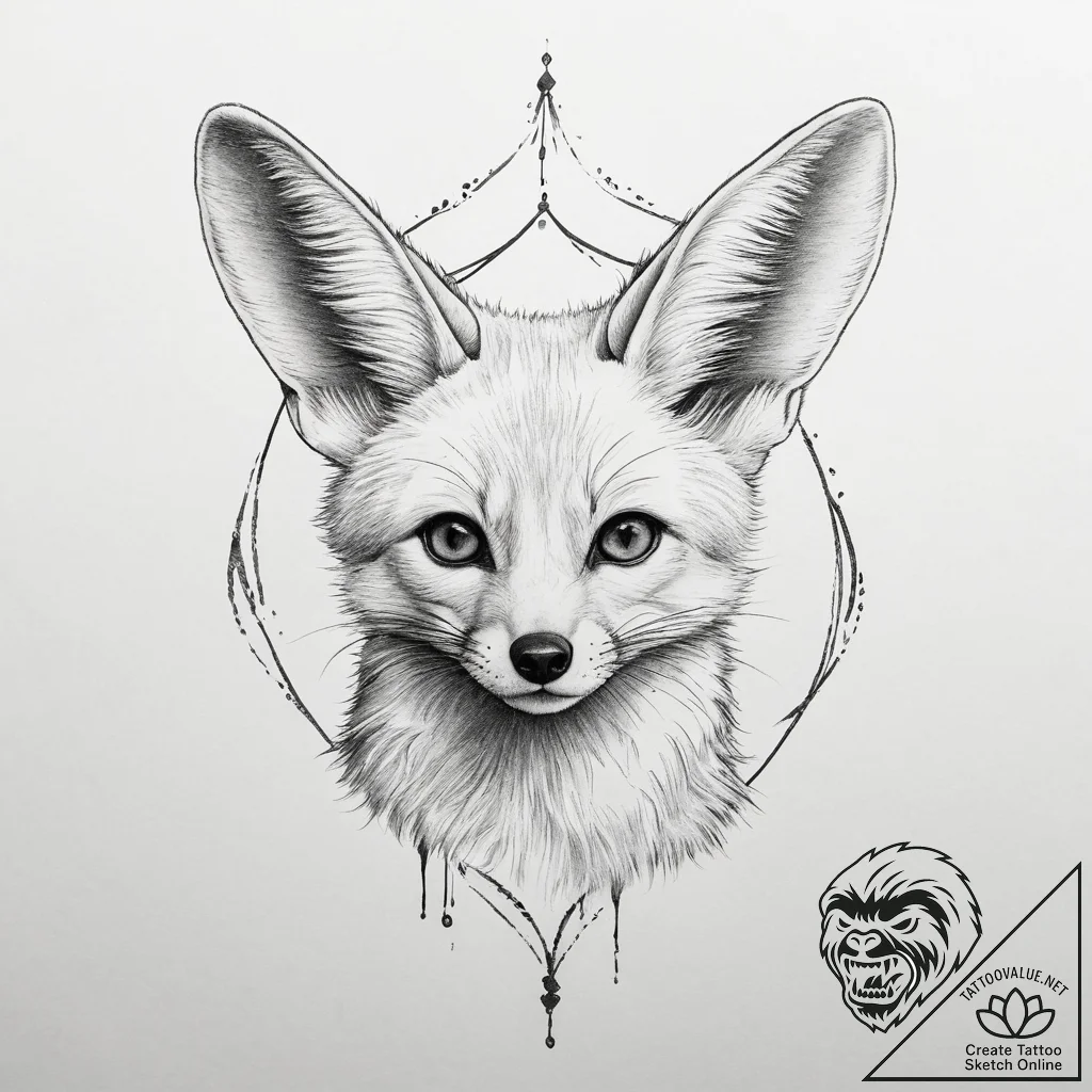 A fennec fox with large ears, tattoo line art... - tattoo sketch (№1754024408_0, 01.08.2025 05:00) — tattoovalue.net