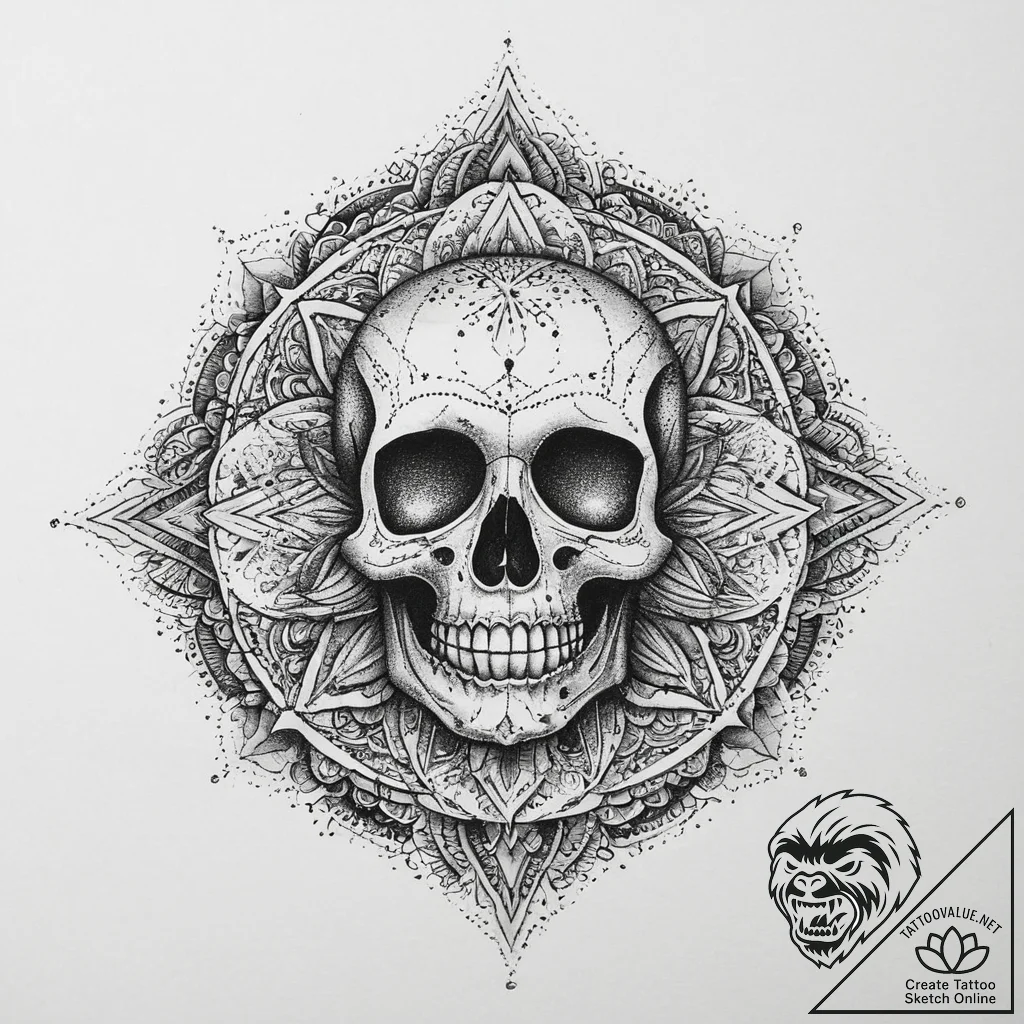 Skull, concept art for tattoo, black and grey... - tattoo sketch (№1754025197_0, 01.08.2025 05:13) — tattoovalue.net