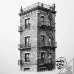 A fire escape on the side of a classic brick… – tattoo sketch (№1754025396_0, 01.08.2025 05:16) — tattoovalue.net