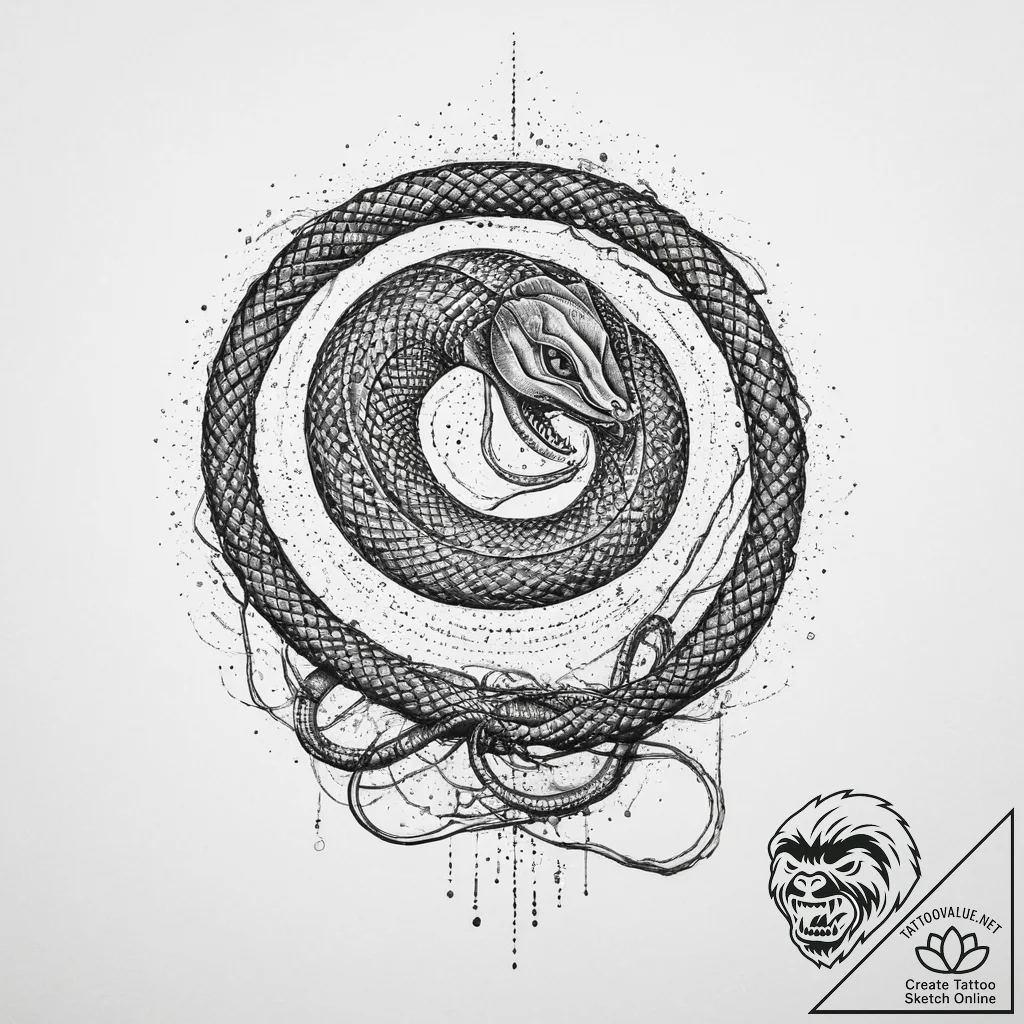 A telephone with its cord turning into a snak... - tattoo sketch (№1754025594_0, 01.08.2025 05:19) — tattoovalue.net