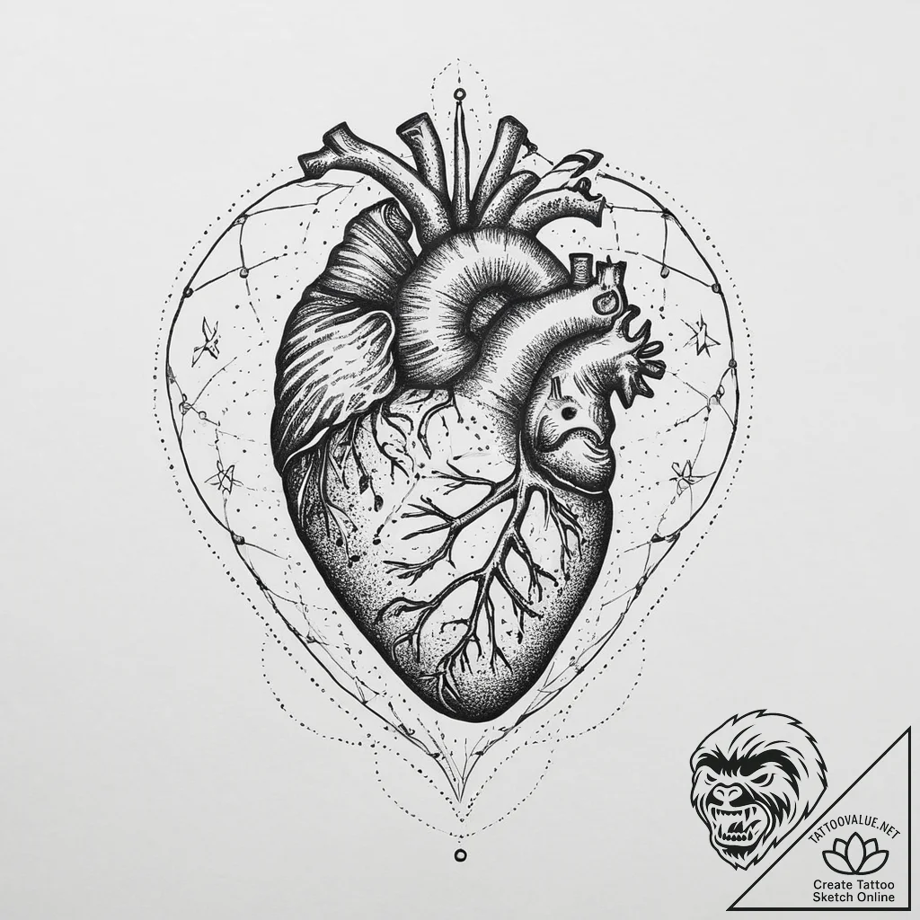 Tattoo sketch a realistic anatomical heart wi... - tattoo sketch (№1754025792_0, 01.08.2025 05:23) — tattoovalue.net