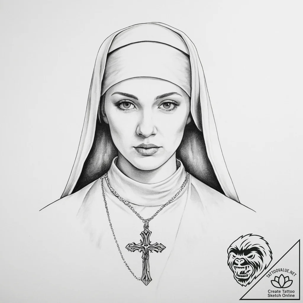 Nun - tattoo sketch (№1754026787_0, 01.08.2025 05:39) — tattoovalue.net