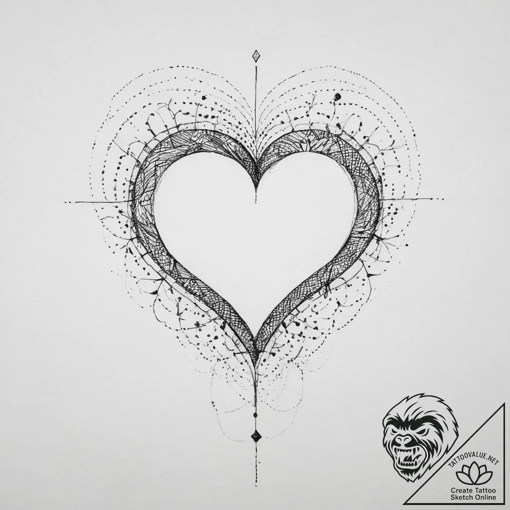 Tattoo design a heart outlined in fine line,... - tattoo sketch (№1754027380_0, 01.08.2025 05:49) — tattoovalue.net