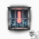 A neon “open” sign glowing in a window on a d… – tattoo sketch (№1754027577_0, 01.08.2025 05:52) — tattoovalue.net