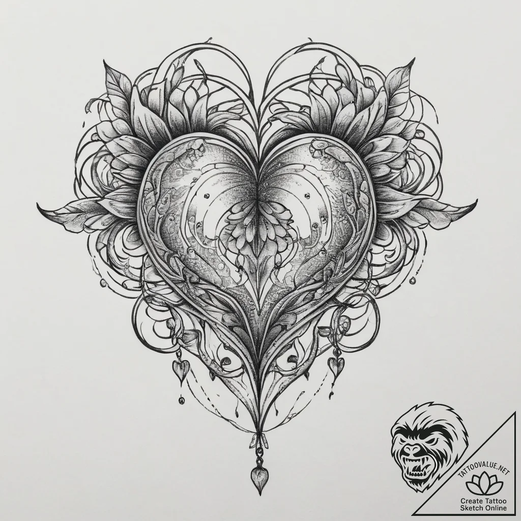 Heart, tattoo sketch design, neo traditional... - tattoo sketch (№1754028172_0, 01.08.2025 06:02) — tattoovalue.net