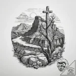 The dramatic, layered rock formations of the… – tattoo sketch (№1754028764_0, 01.08.2025 06:12) — tattoovalue.net