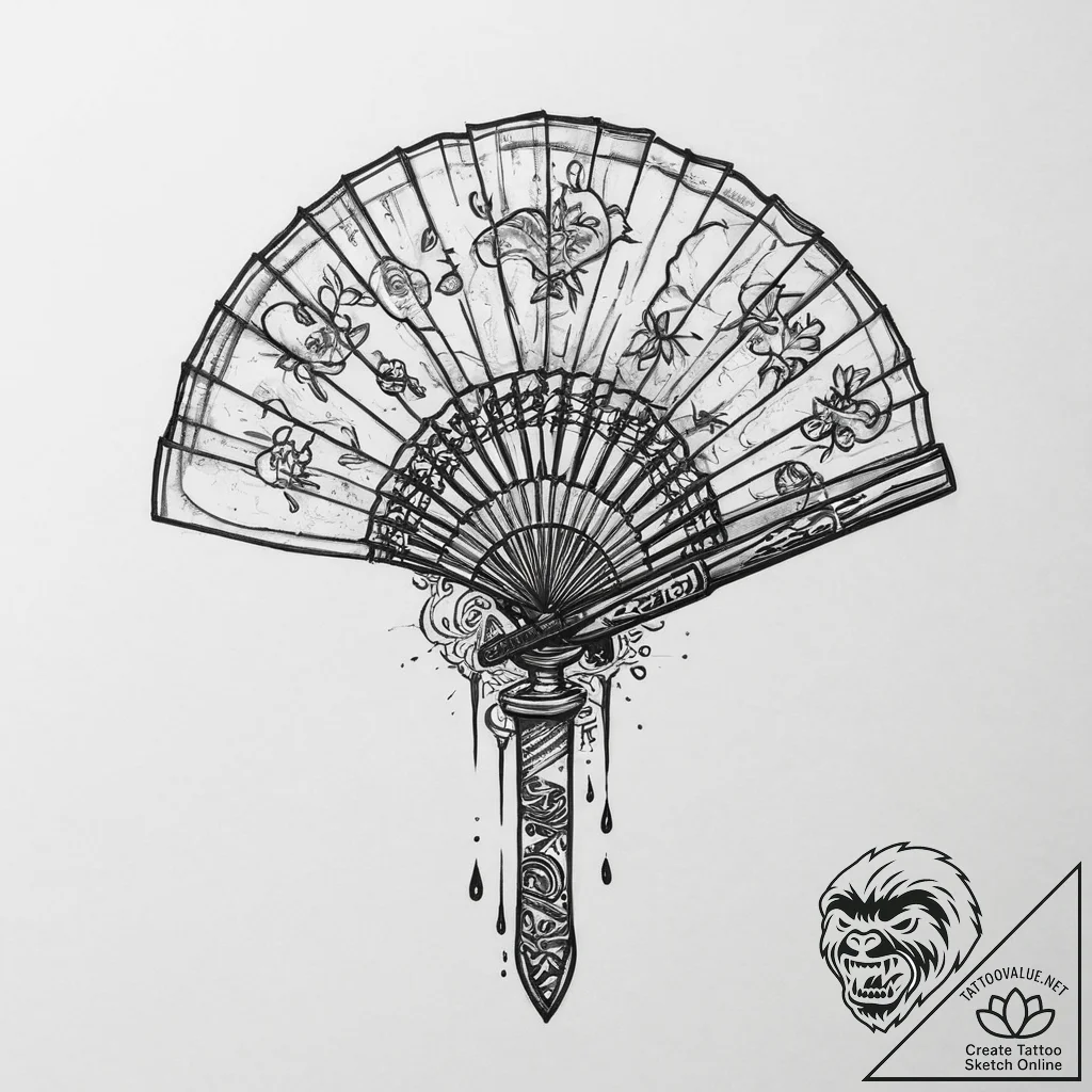 Tattoo design a samurai's traditional fan wit... - tattoo sketch (№1754028962_0, 01.08.2025 06:16) — tattoovalue.net