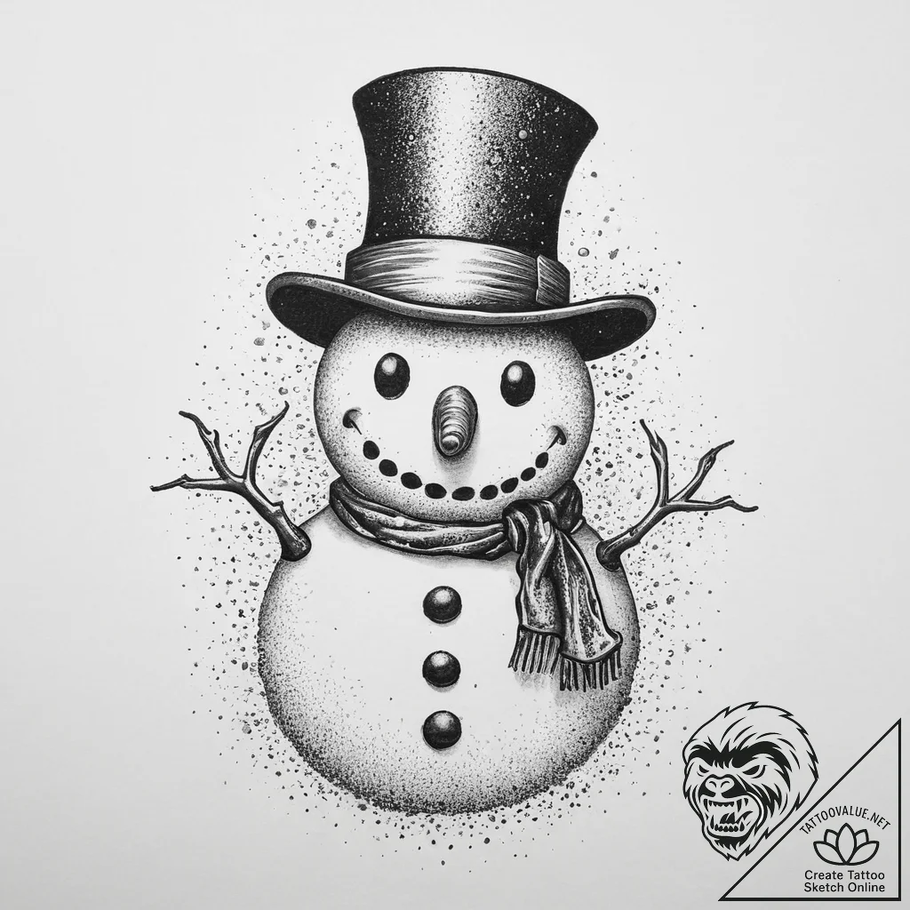 A close-up of a melting snowman., concept art... - tattoo sketch (№1754029159_0, 01.08.2025 06:19) — tattoovalue.net