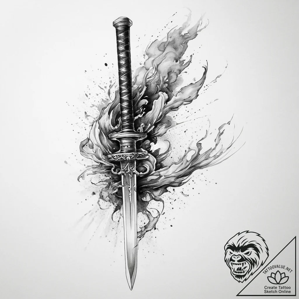 Tattoo sketch a katana or samurai sword pierc... - tattoo sketch (№1754029554_0, 01.08.2025 06:25) — tattoovalue.net