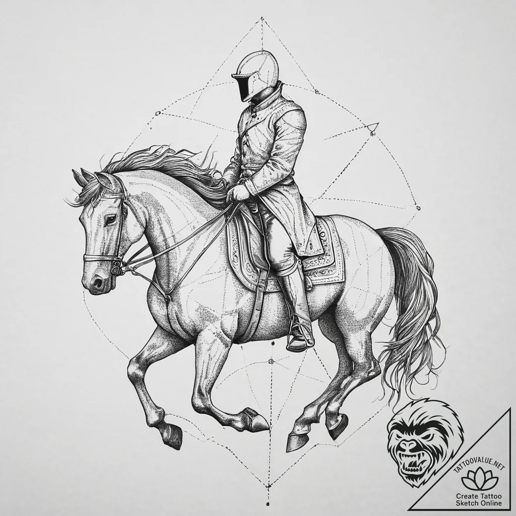 Headless horseman, tattoo line art, dotwork t... - tattoo sketch (№1754029755_0, 01.08.2025 06:29) — tattoovalue.net