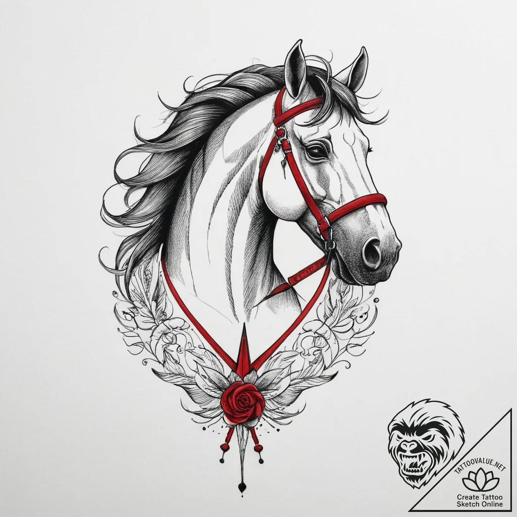Horse, tattoo line art, on a clean white pape... - tattoo sketch (№1754029953_0, 01.08.2025 06:32) — tattoovalue.net