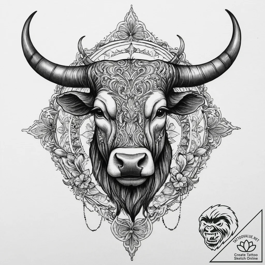 Tattoo design a powerful taurus bull, with vi... - tattoo sketch (№1754030942_0, 01.08.2025 06:49) — tattoovalue.net