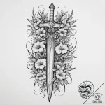 Tattoo design a broken sword piercing the gro… – tattoo sketch (№1754031141_0, 01.08.2025 06:52) — tattoovalue.net