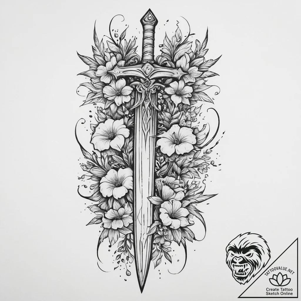Tattoo design a broken sword piercing the gro... - tattoo sketch (№1754031141_0, 01.08.2025 06:52) — tattoovalue.net