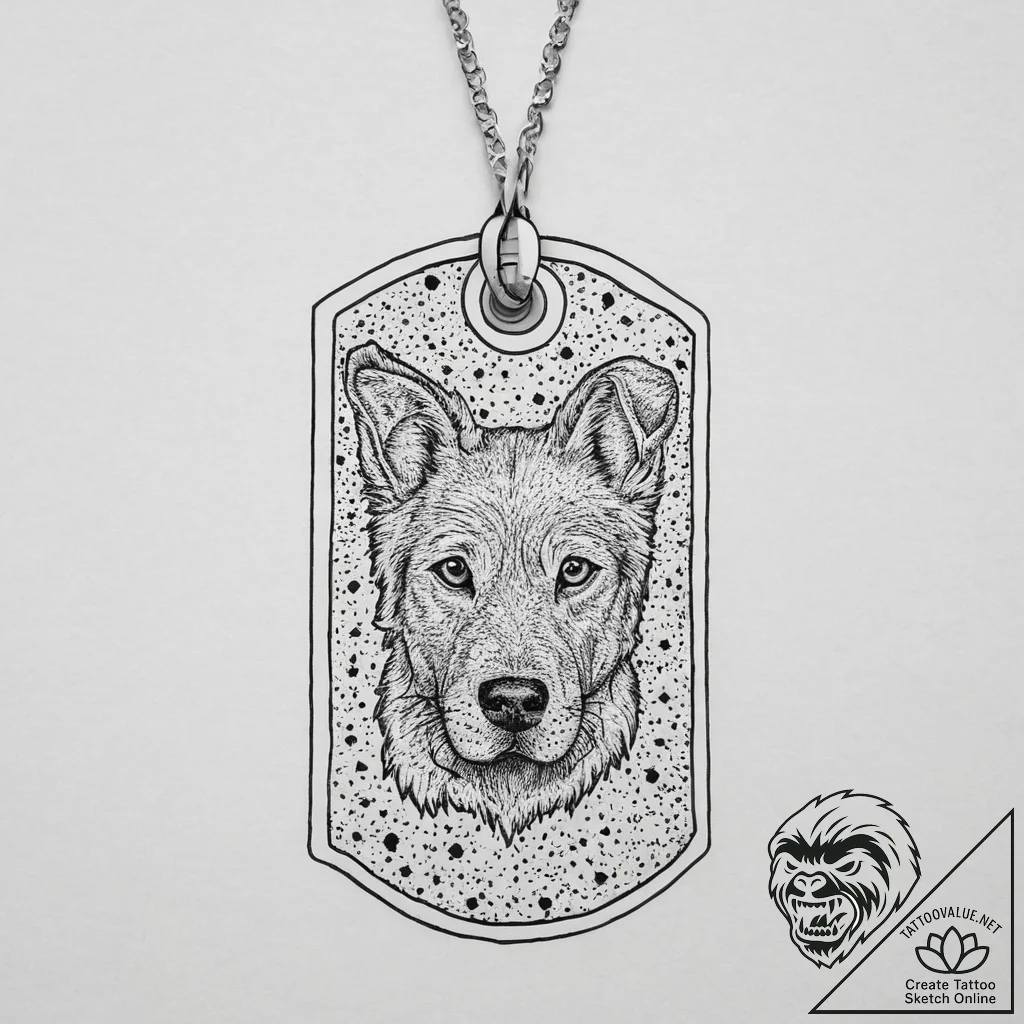 Tattoo design a dog tag with a subtle crack o... - tattoo sketch (№1754031945_0, 01.08.2025 07:05) — tattoovalue.net