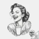 Candid photograph of a young woman laughing h… – tattoo sketch (№1754033326_0, 01.08.2025 07:28) — tattoovalue.net