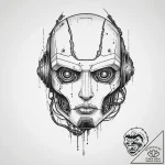 Tattoo sketch a broken robot head with wires… – tattoo sketch (№1754034315_0, 01.08.2025 07:45) — tattoovalue.net