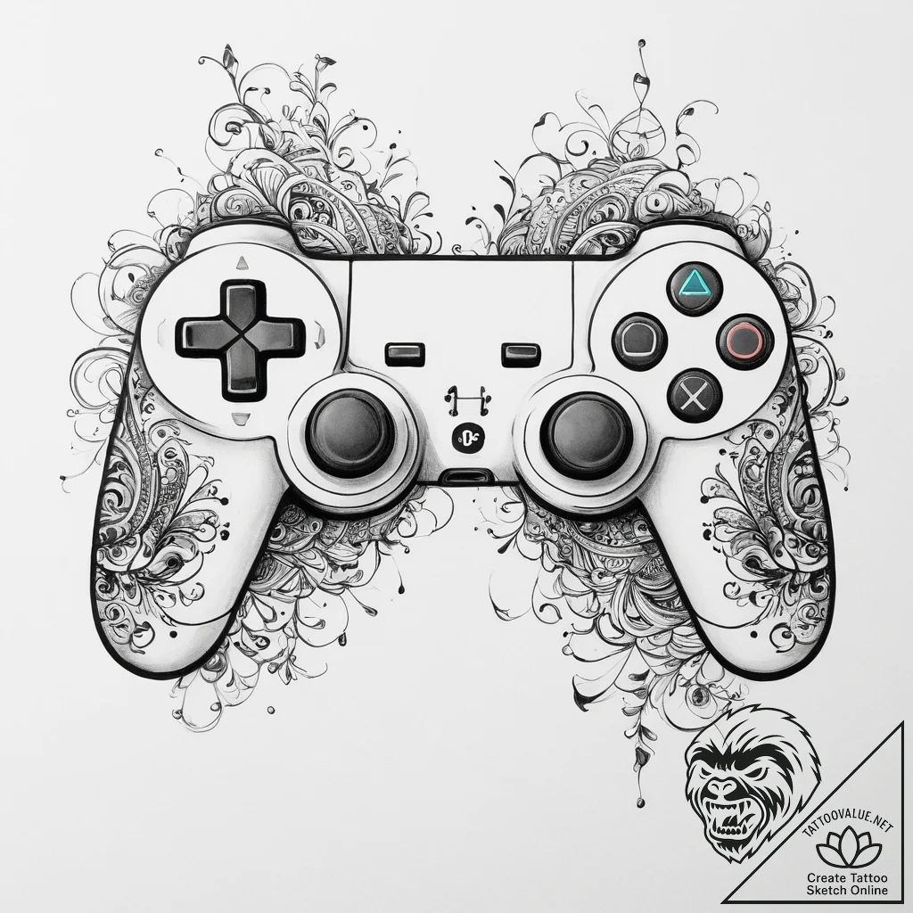 Tattoo sketch a broken controller symbolizing... - tattoo sketch (№1754034514_0, 01.08.2025 07:48) — tattoovalue.net