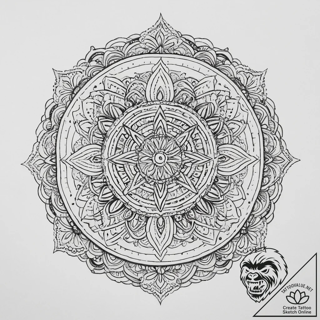 Tattoo sketch a dotwork mandala incorporating... - tattoo sketch (№1754034712_0, 01.08.2025 07:51) — tattoovalue.net