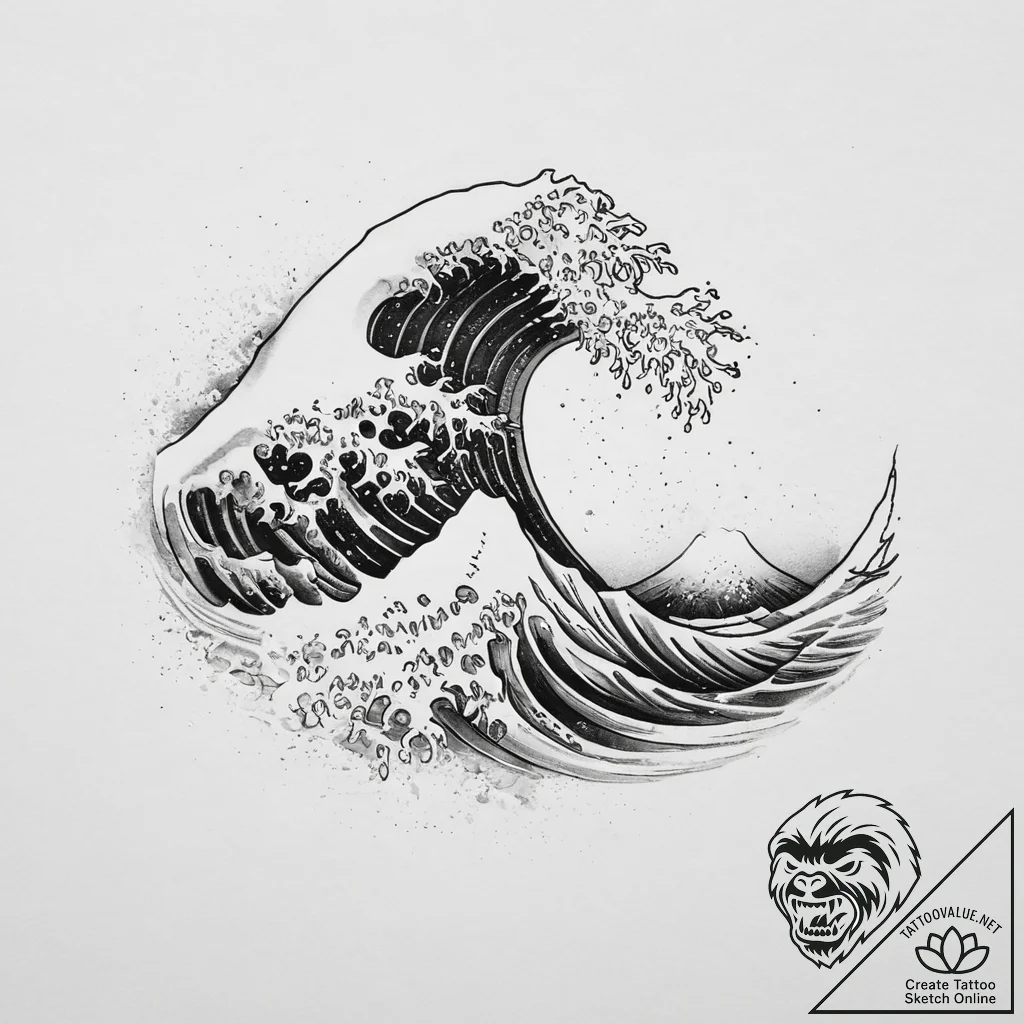 Tattoo design a traditional japanese wave pat... - tattoo sketch (№1754038088_0, 01.08.2025 08:48) — tattoovalue.net