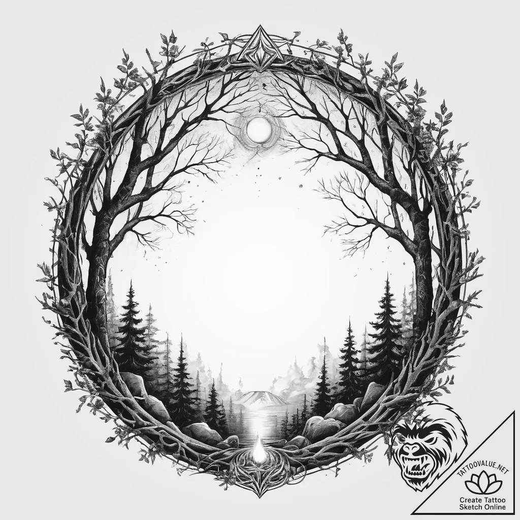 Tattoo sketch a glowing portal frame in a dar... - tattoo sketch (№1754038485_0, 01.08.2025 08:54) — tattoovalue.net