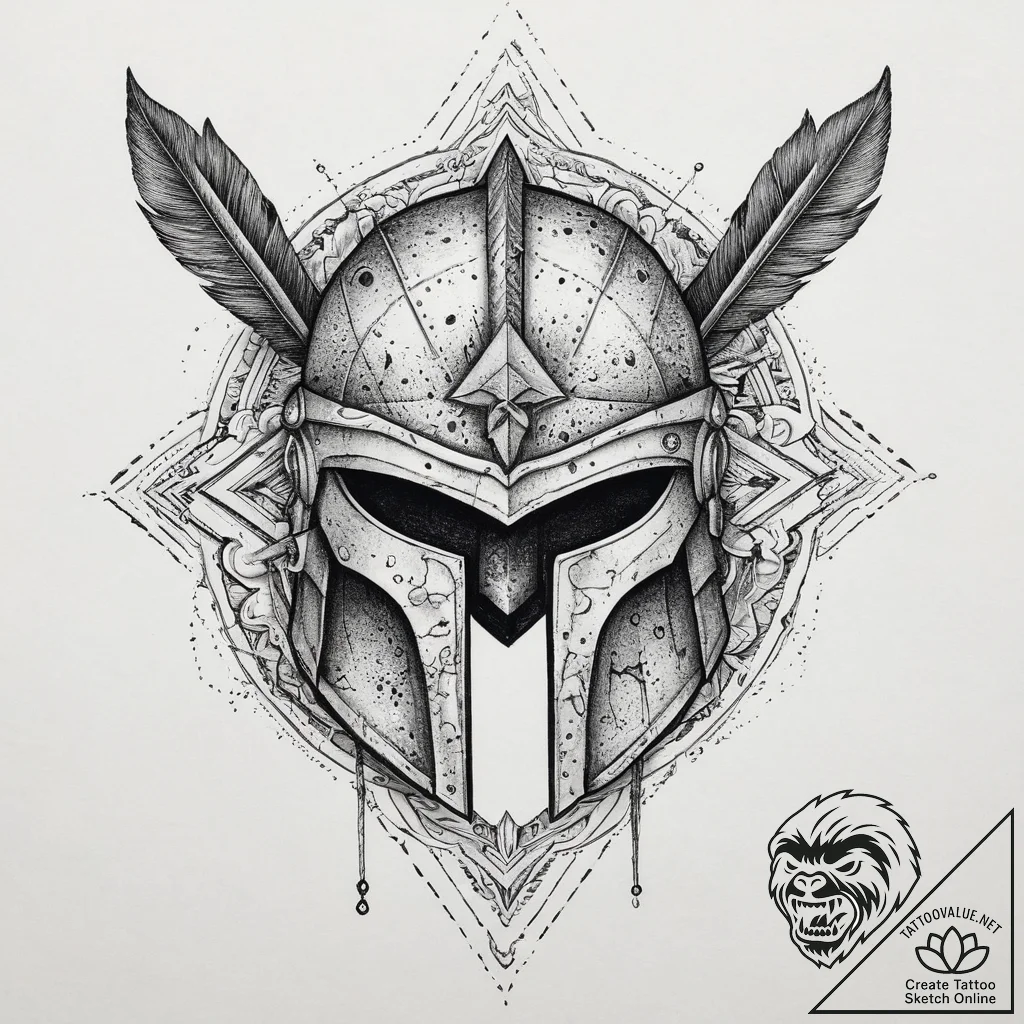 A spartan helmet with an arrow in it (is ther... - tattoo sketch (№1754039877_0, 01.08.2025 09:17) — tattoovalue.net