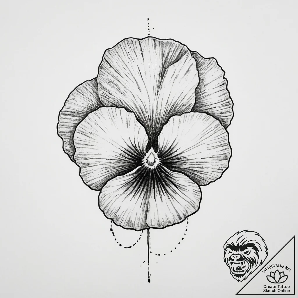 Pansy, ink illustration for tattoo, black and... - tattoo sketch (№1754041291_0, 01.08.2025 09:41) — tattoovalue.net