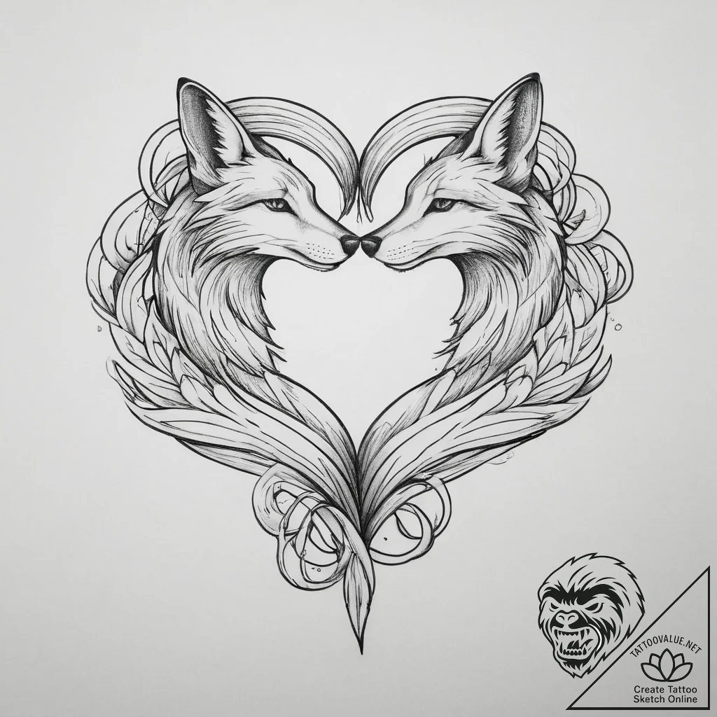 Tattoo design two foxes, their tails forming... - tattoo sketch (№1754042302_0, 01.08.2025 09:58) — tattoovalue.net