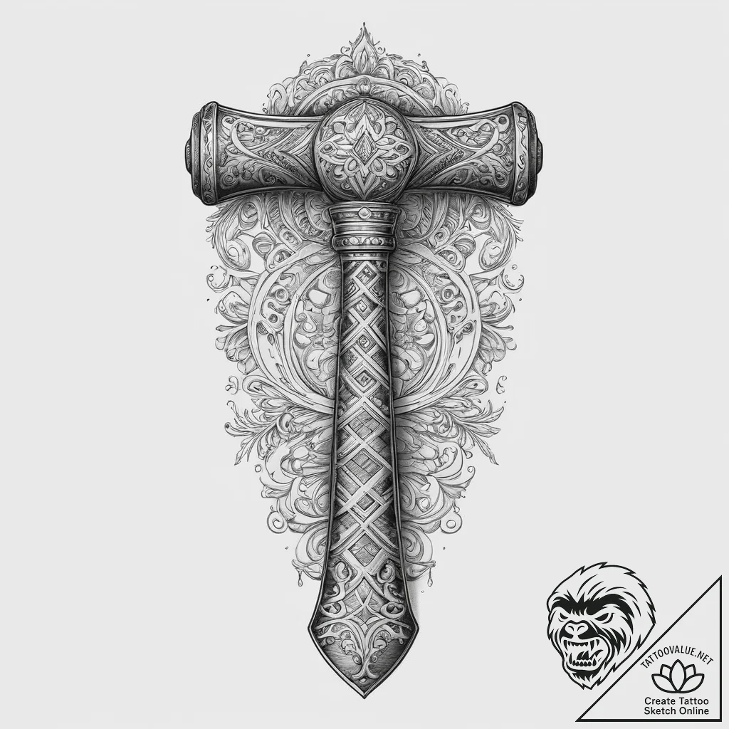 The worn, wooden handle of a well-used hammer... - tattoo sketch (№1754042510_0, 01.08.2025 10:01) — tattoovalue.net