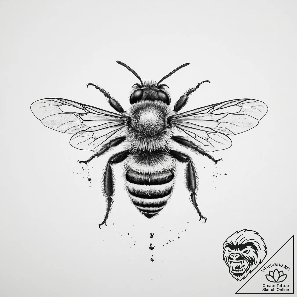 A close-up of a bee covered in pollen. - tattoo sketch (№1754042714_0, 01.08.2025 10:05) — tattoovalue.net
