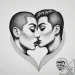 Kiss, tattoo drawing outline, dotwork shading… – tattoo sketch (№1754042913_0, 01.08.2025 10:08) — tattoovalue.net