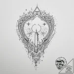 A key unlocking a galaxy in a keyhole, tattoo… – tattoo sketch (№1754043117_0, 01.08.2025 10:11) — tattoovalue.net