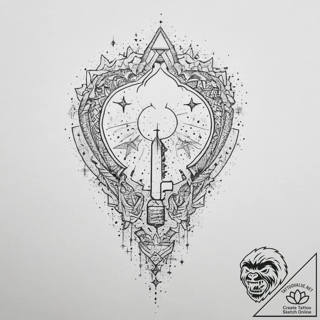 A key unlocking a galaxy in a keyhole, tattoo... - tattoo sketch (№1754043117_0, 01.08.2025 10:11) — tattoovalue.net