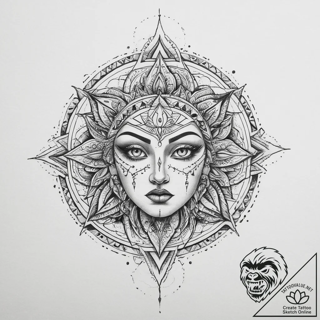 Tattoo design: perun's face, half-shadowed, h... - tattoo sketch (№1754043320_0, 01.08.2025 10:15) — tattoovalue.net