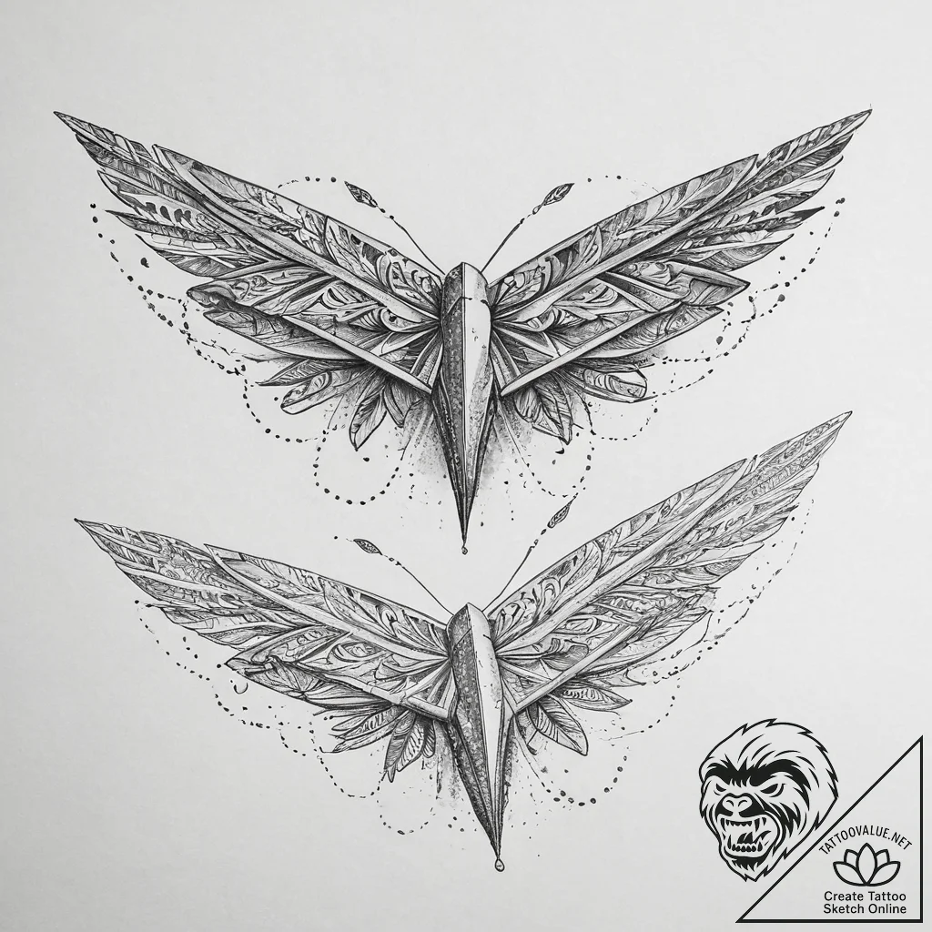 Tattoo design a small paper airplane flying f... - tattoo sketch (№1754043932_0, 01.08.2025 10:25) — tattoovalue.net