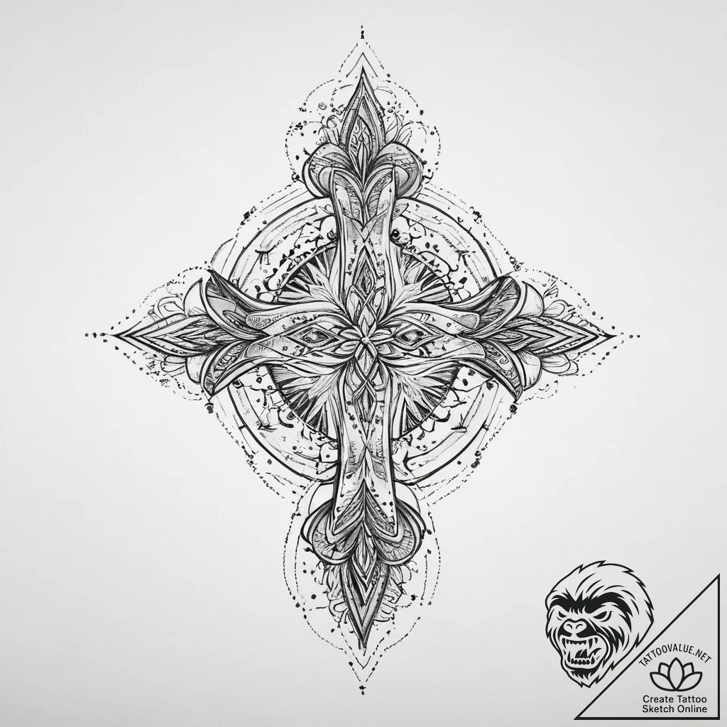 Tattoo sketch a "level up" icon with abstract... - tattoo sketch (№1754044368_0, 01.08.2025 10:32) — tattoovalue.net
