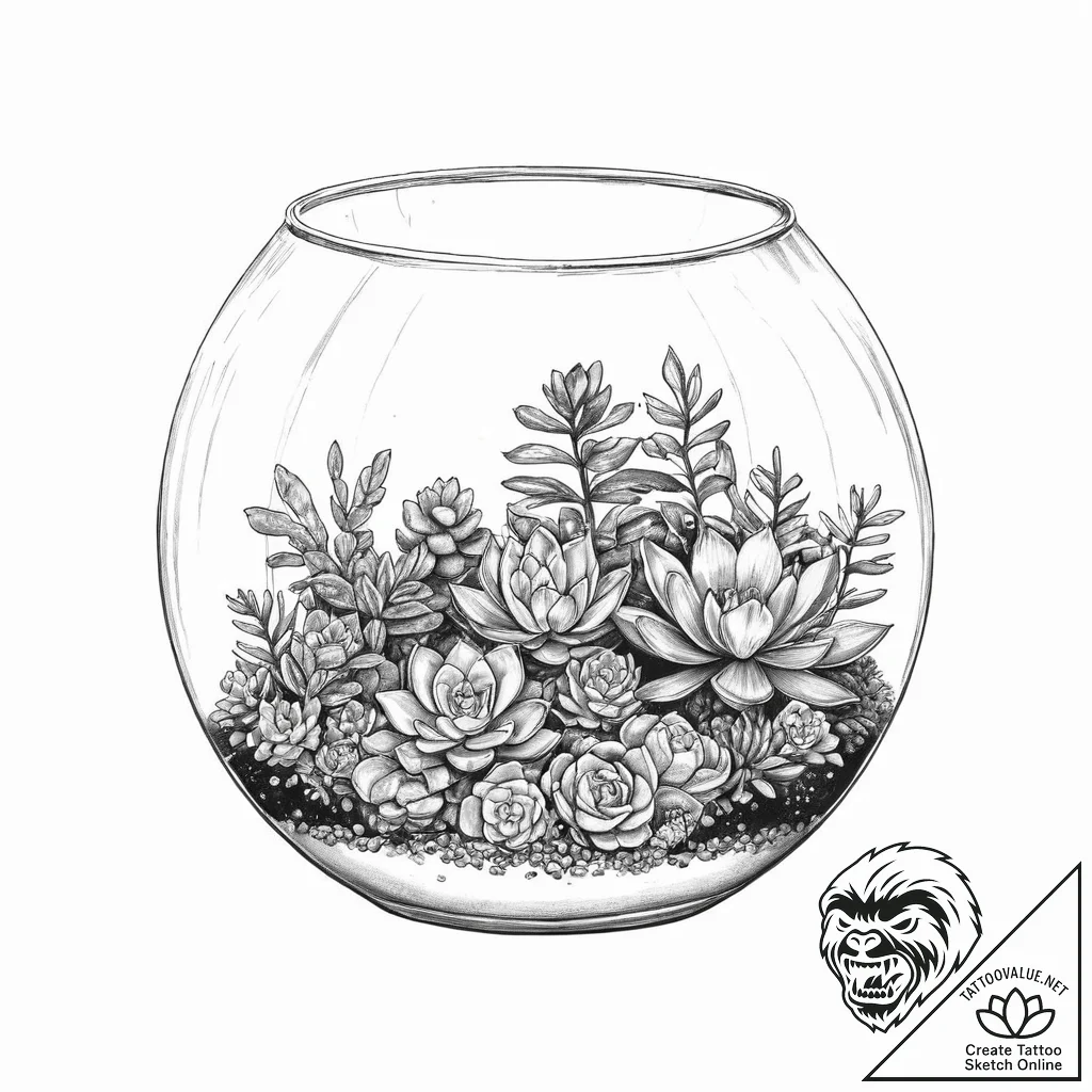 A terrarium with succulents - tattoo sketch (№1754044976_0, 01.08.2025 10:42) — tattoovalue.net