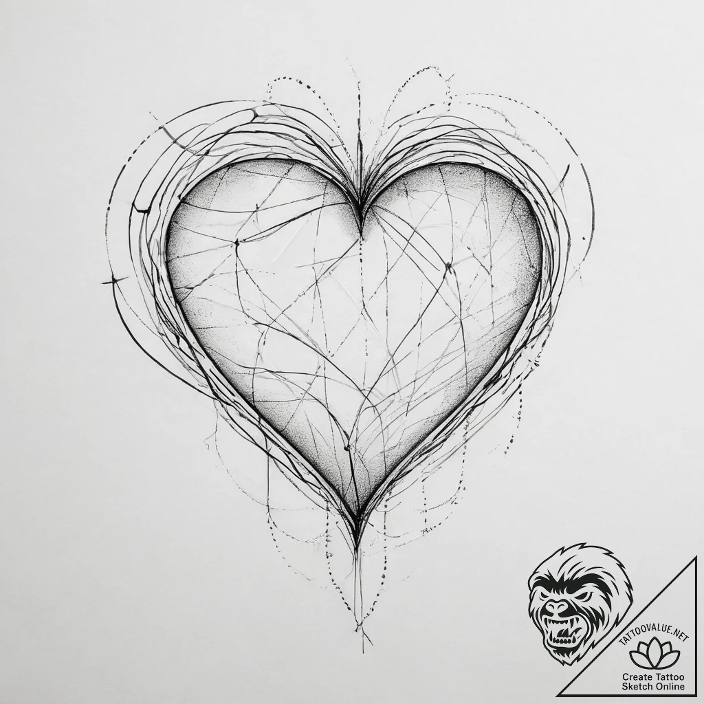 Tattoo design a geometric heart with a single... - tattoo sketch (№1754045378_0, 01.08.2025 10:49) — tattoovalue.net