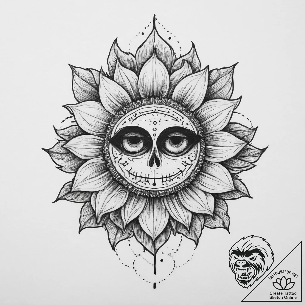 Tattoo sketch a sunflower with an eye at its... - tattoo sketch (№1754045579_0, 01.08.2025 10:52) — tattoovalue.net