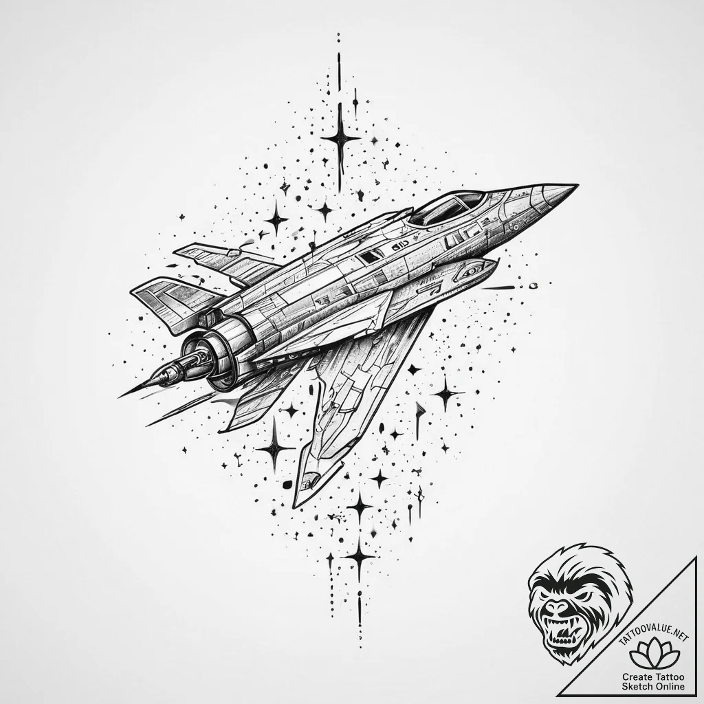 Tattoo design a retro pixelated spaceship fly... - tattoo sketch (№1754048015_0, 01.08.2025 11:33) — tattoovalue.net