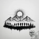 Tattoo sketch a group of adventurers silhouet… – tattoo sketch (№1754048421_0, 01.08.2025 11:40) — tattoovalue.net