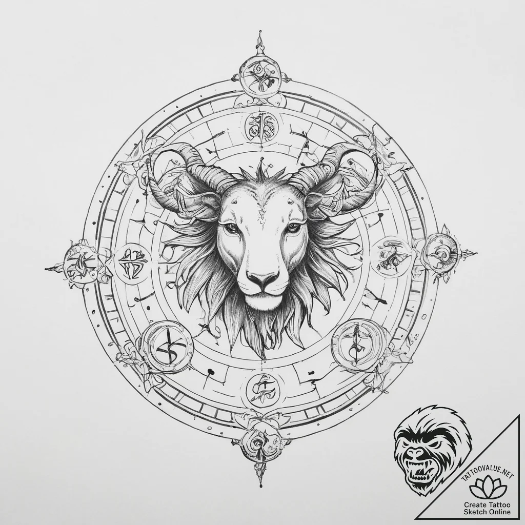 Tattoo design a zodiac animal comically inter... - tattoo sketch (№1754049435_0, 01.08.2025 11:57) — tattoovalue.net